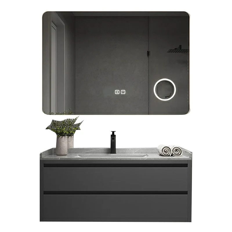 Tocador de baño gris moderno de montaje en pared con lavabo de grifo de espejo para baño Clearhalo
