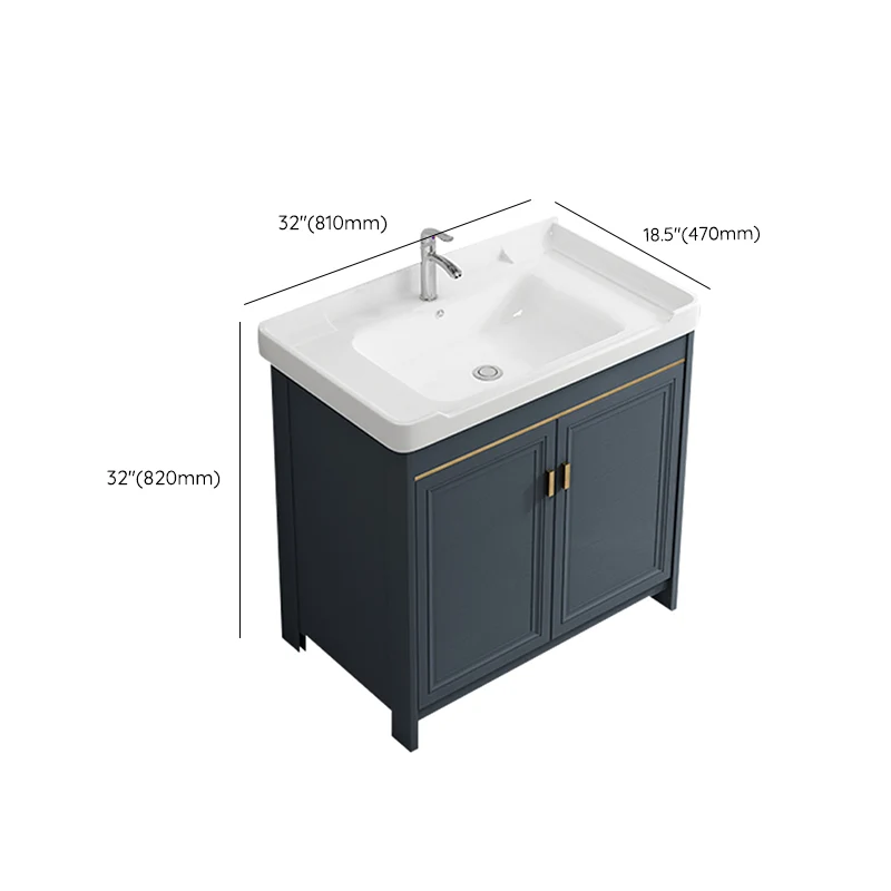Tocador de baño independiente azul, tocador de baño con base metálica moderna Clearhalo