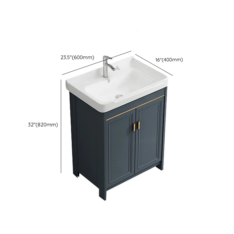 Tocador de baño independiente azul, tocador de baño con base metálica moderna Clearhalo