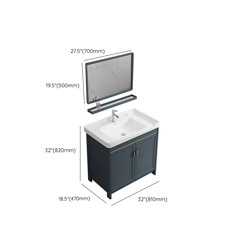 Tocador de baño independiente azul, tocador de baño con base metálica moderna Clearhalo