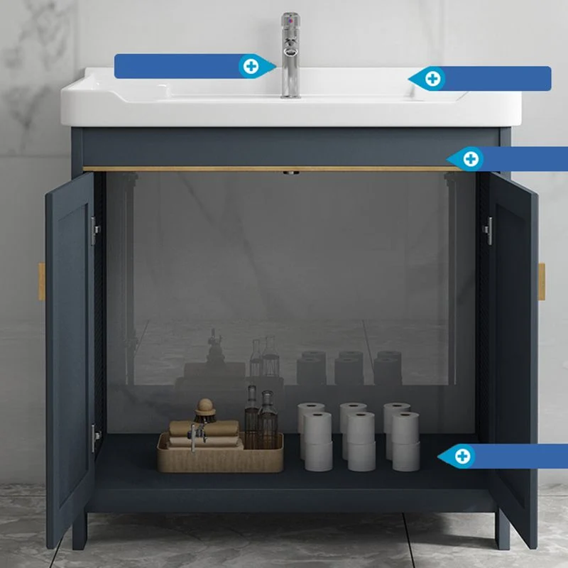 Tocador de baño independiente azul, tocador de baño con base metálica moderna Clearhalo
