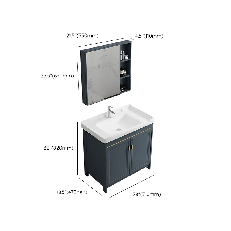 Tocador de baño independiente azul, tocador de baño con base metálica moderna Clearhalo