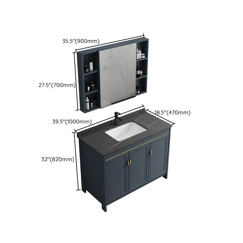 Tocador de baño independiente con lavabo individual y base de metal Glam, juego de tocador rectangular Clearhalo