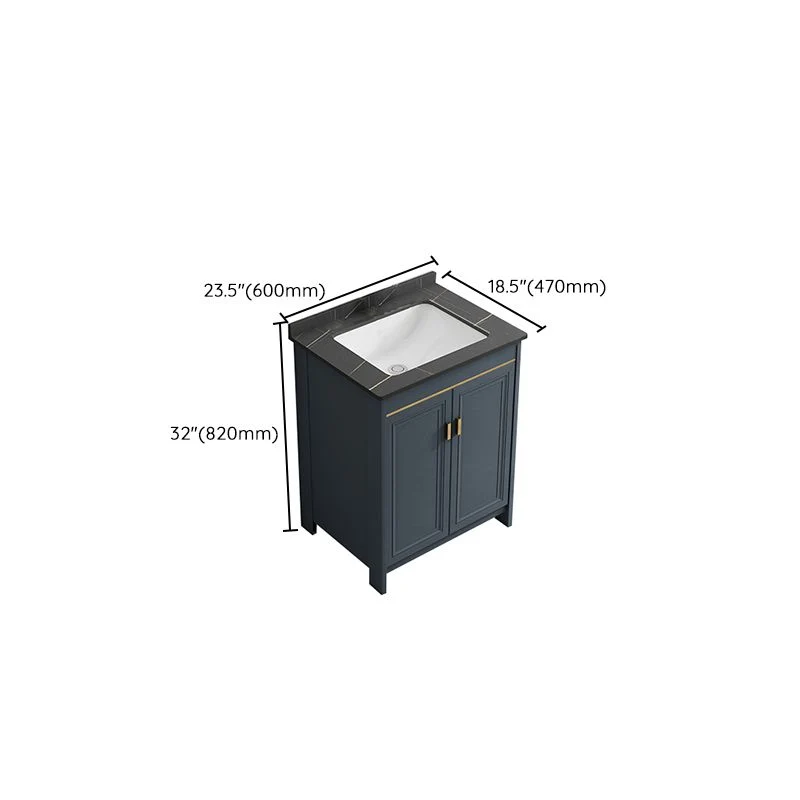 Tocador de baño independiente con lavabo individual y base de metal Glam, juego de tocador rectangular Clearhalo