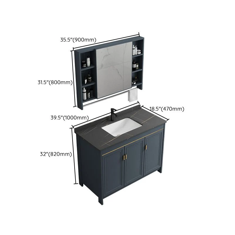 Tocador de baño independiente con lavabo individual y base de metal Glam, juego de tocador rectangular Clearhalo