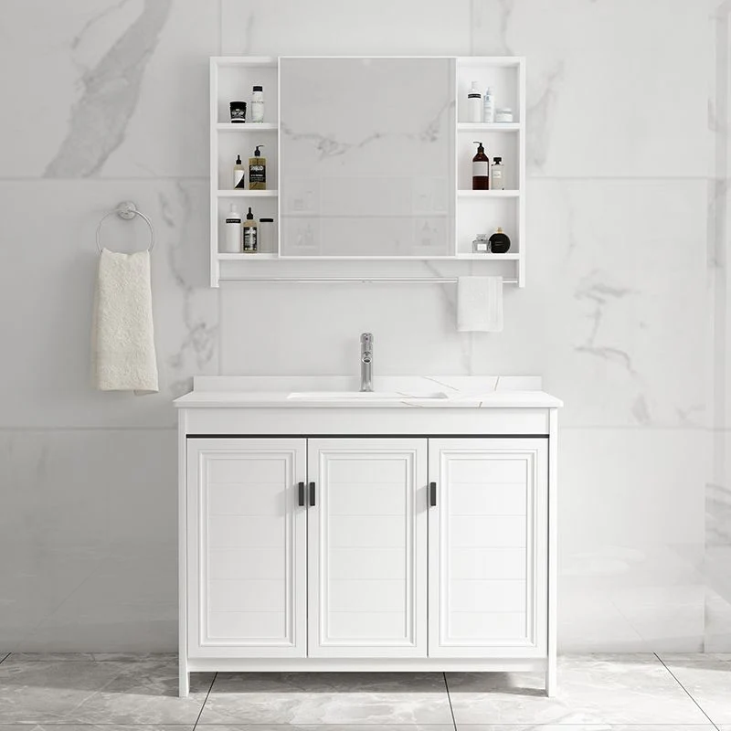 Tocador de baño independiente con lavabo individual, juego de tocador rectangular moderno blanco Clearhalo