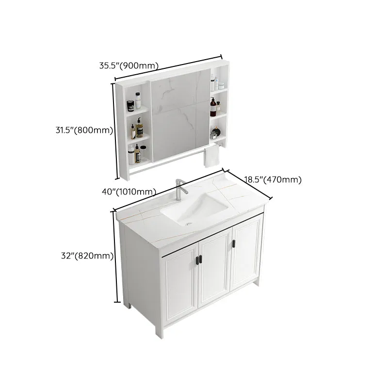 Tocador de baño independiente con lavabo individual, juego de tocador rectangular moderno blanco Clearhalo