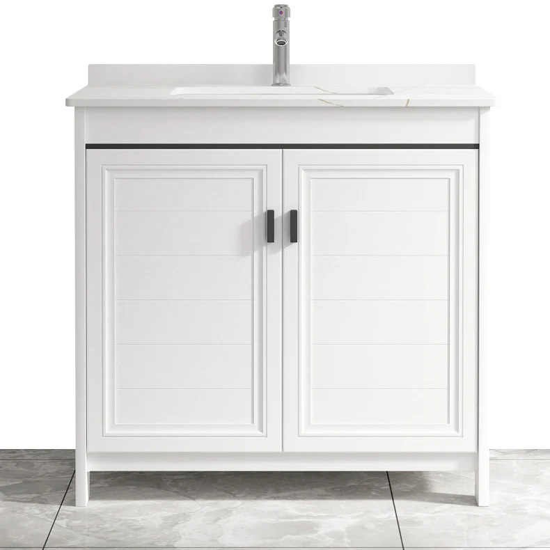 Tocador de baño independiente con lavabo individual, juego de tocador rectangular moderno blanco Clearhalo