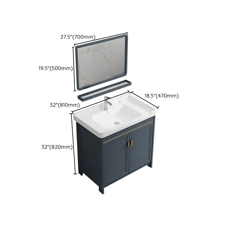 Tocador de baño independiente Glam, conjunto de tocador con lavabo individual y estructura de metal azul Clearhalo