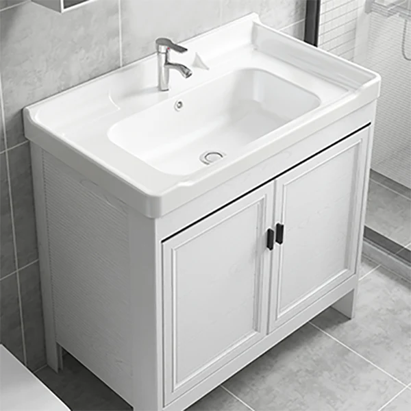 Tocador de baño independiente moderno juego de tocador individual con tapa de cerámica blanca Clearhalo