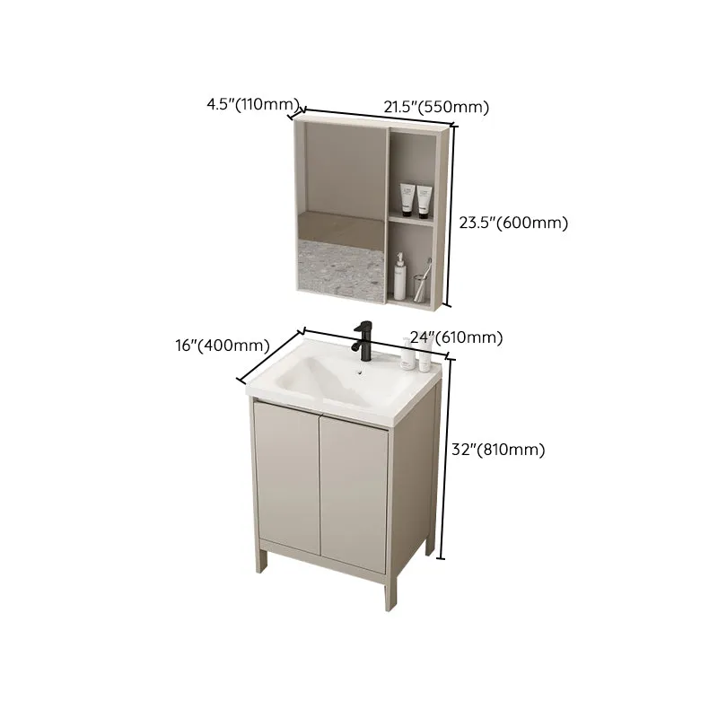 Tocador de baño independiente rectangular Juego de tocador de un solo lavabo gris moderno Clearhalo