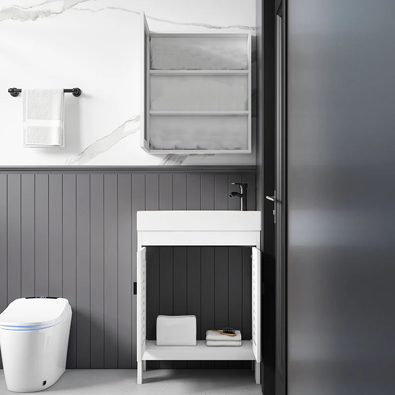Tocador de baño independiente Tocador de lavabo de baño contemporáneo de metal Clearhalo