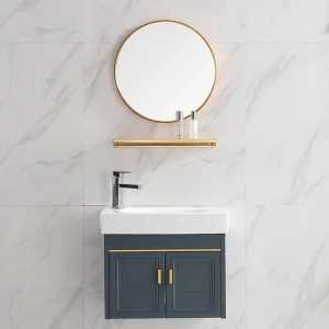 Tocador de baño individual Glam, marco de metal, montaje en pared, lavabo azul Clearhalo