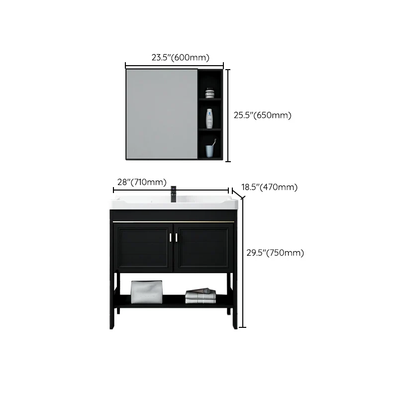 Tocador de baño individual Glam, tocador con lavabo independiente rectangular negro Clearhalo