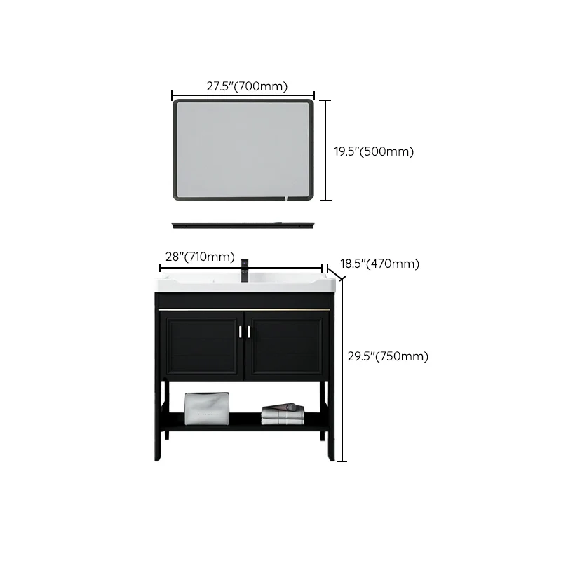 Tocador de baño individual Glam, tocador con lavabo independiente rectangular negro Clearhalo