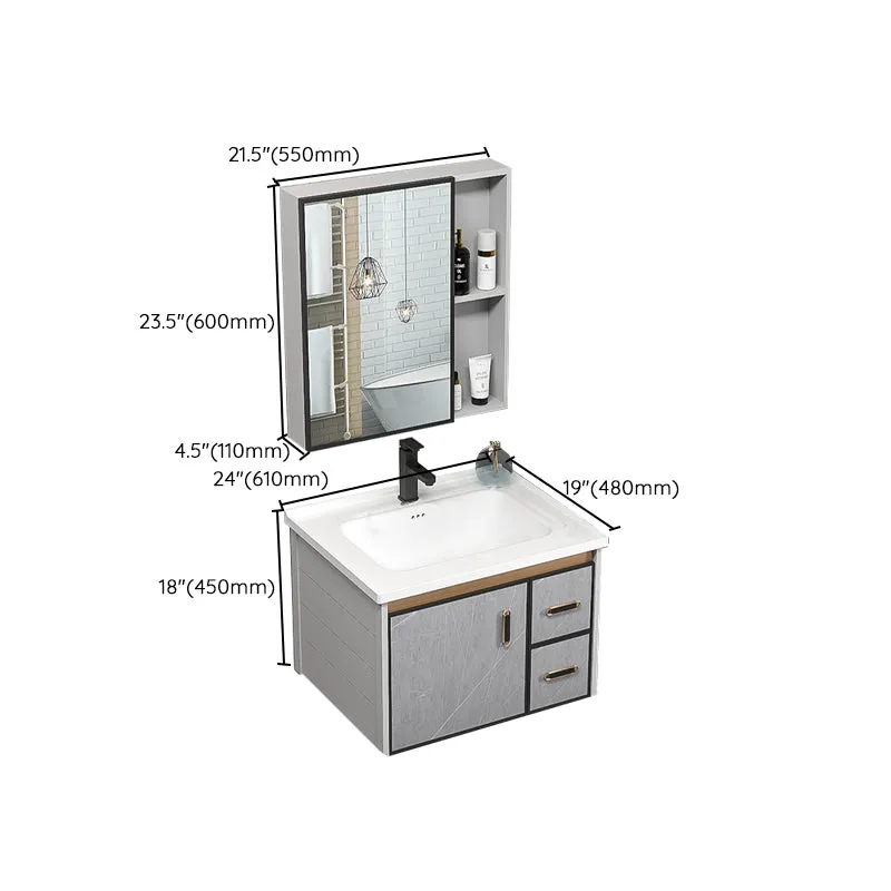 Tocador de baño individual, marco de metal gris glamoroso, juego de tocador rectangular para montaje en pared Clearhalo