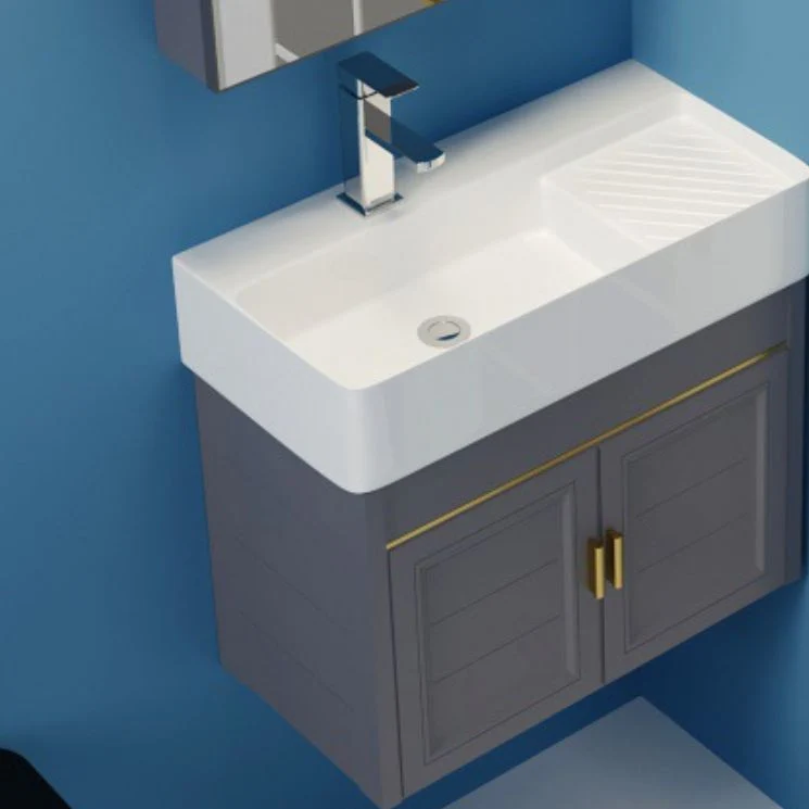 Tocador de baño individual moderno con montaje en pared, tocador de baño con tapa de cerámica Clearhalo