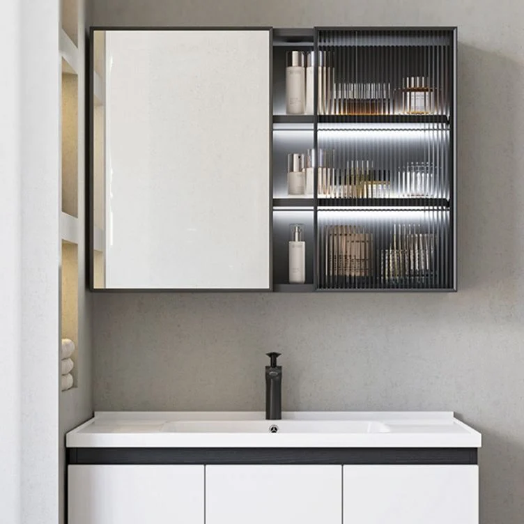 Tocador de baño individual moderno, juego de tocador rectangular de cerámica blanca para montaje en pared Clearhalo