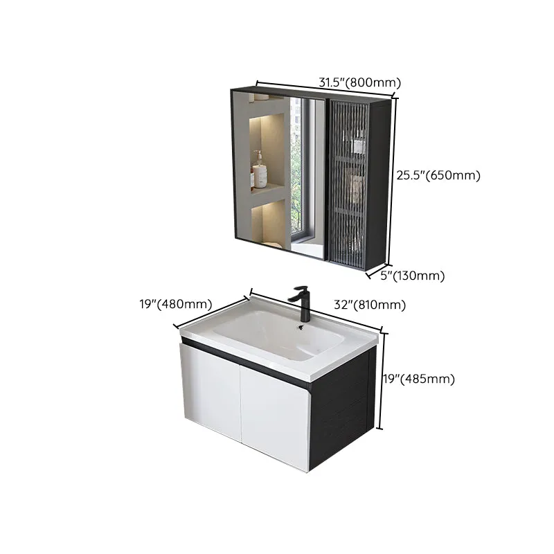 Tocador de baño individual moderno, juego de tocador rectangular de cerámica blanca para montaje en pared Clearhalo