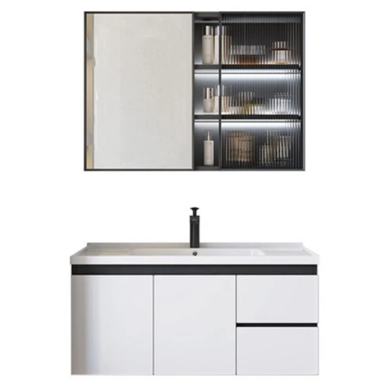 Tocador de baño individual moderno, juego de tocador rectangular de cerámica blanca para montaje en pared Clearhalo