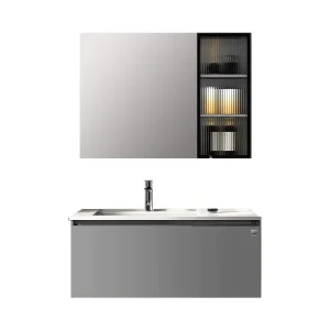 Tocador de baño individual moderno Tocador de baño rectangular de piedra gris para montaje en pared Clearhalo