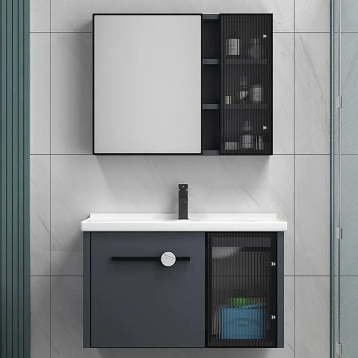 Tocador de baño individual rectangular moderno juego de tocador con base de metal gris oscuro Clearhalo