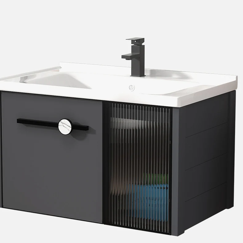 Tocador de baño individual rectangular moderno juego de tocador con base de metal gris oscuro Clearhalo