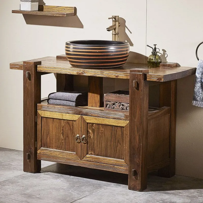 Tocador de baño de madera moderno, lavabo independiente con espejo Rojo Clearhalo