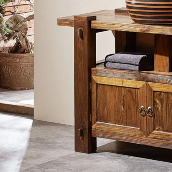 Tocador de baño de madera moderno, lavabo independiente con espejo Rojo Clearhalo