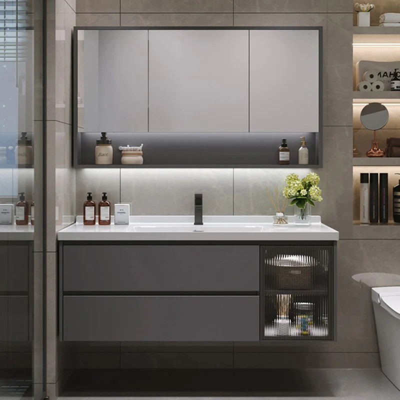 Tocador de baño de moda, estante abierto de montaje en pared, lavabo individual con puerta de cierre suave Clearhalo