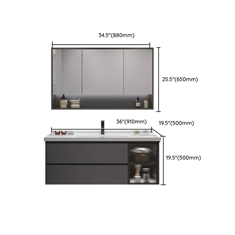 Tocador de baño de moda, estante abierto de montaje en pared, lavabo individual con puerta de cierre suave Clearhalo