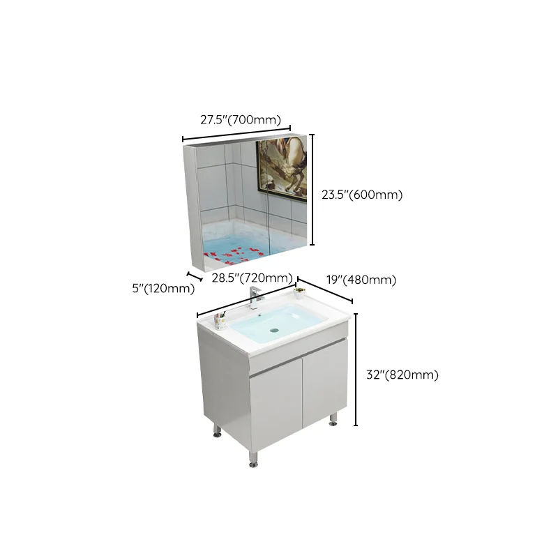 Tocador de baño moderno, cajones para lavabo, grifo rectangular, espejo, juego de tocador para baño Clearhalo