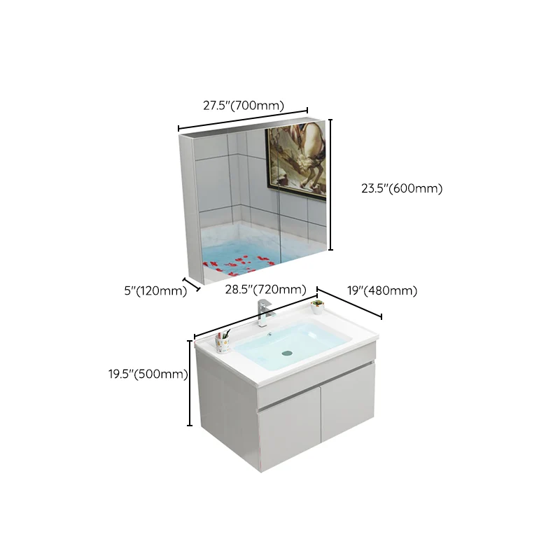 Tocador de baño moderno, cajones para lavabo, grifo rectangular, espejo, juego de tocador para baño Clearhalo