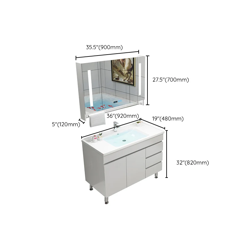 Tocador de baño moderno, cajones para lavabo, grifo rectangular, espejo, juego de tocador para baño Clearhalo