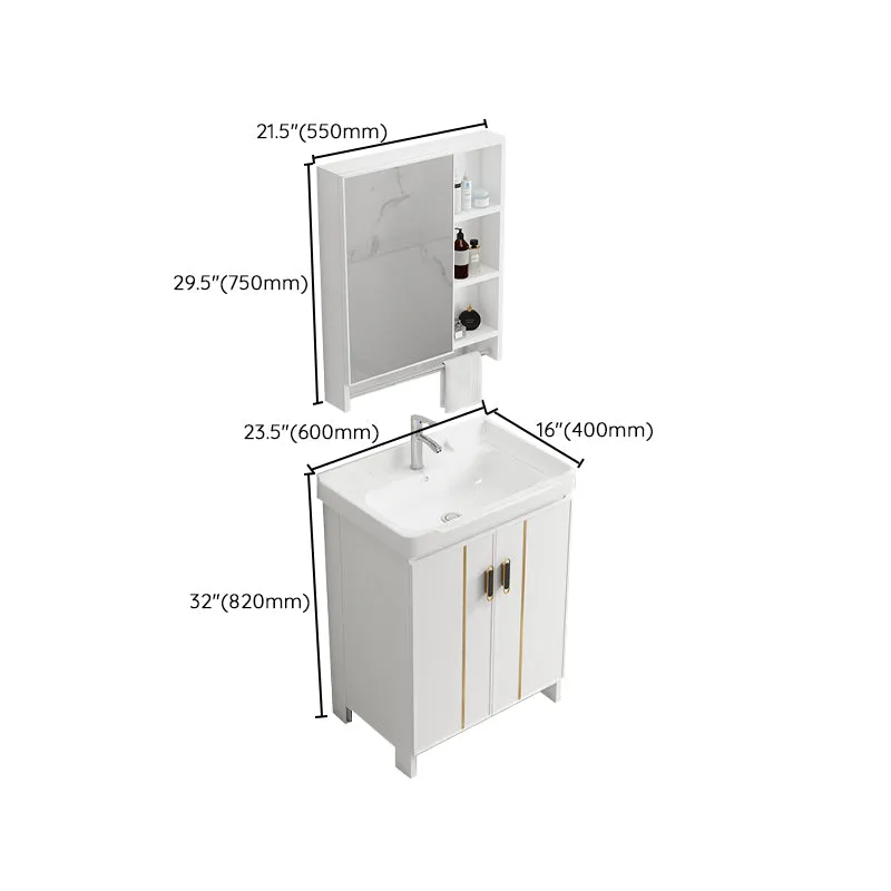 Tocador de baño moderno con marco de metal blanco, juego de tocador de montaje en pared con lavabo individual Clearhalo