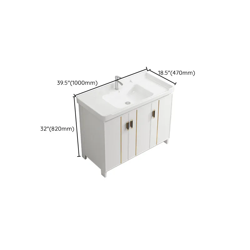 Tocador de baño moderno con marco de metal blanco, juego de tocador de montaje en pared con lavabo individual Clearhalo