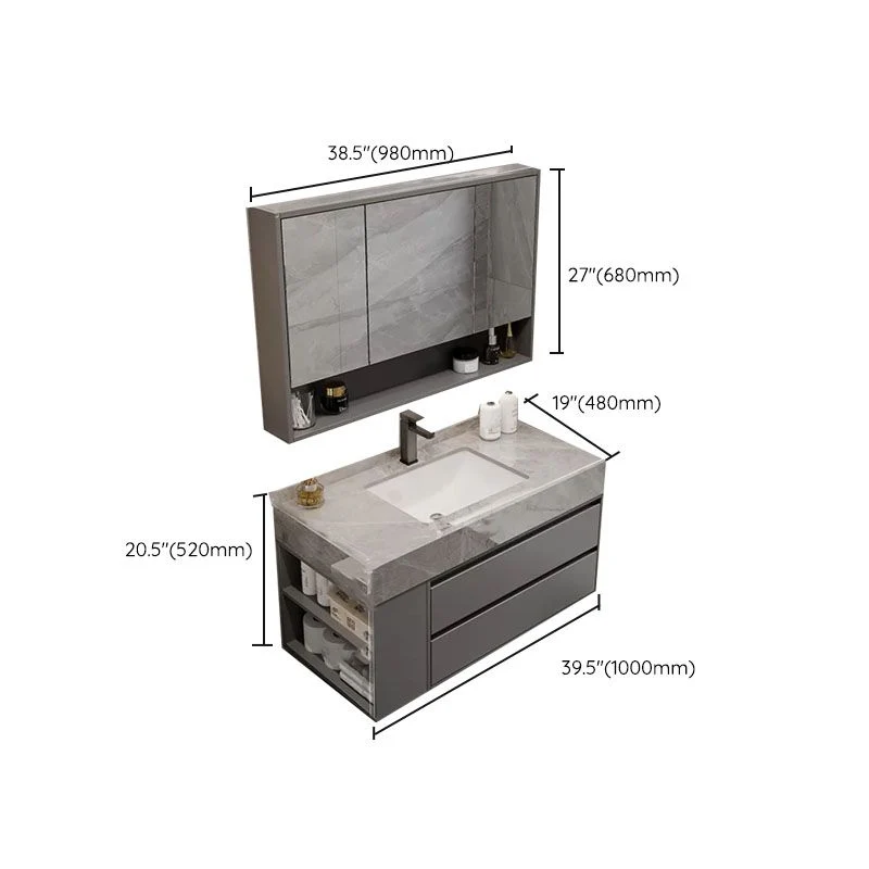 Tocador de baño moderno estándar montado en la pared gris con puerta de cierre suave Clearhalo