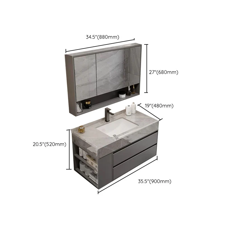 Tocador de baño moderno estándar montado en la pared gris con puerta de cierre suave Clearhalo