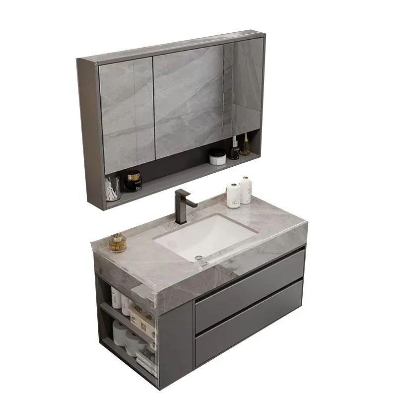 Tocador de baño moderno estándar montado en la pared gris con puerta de cierre suave Clearhalo