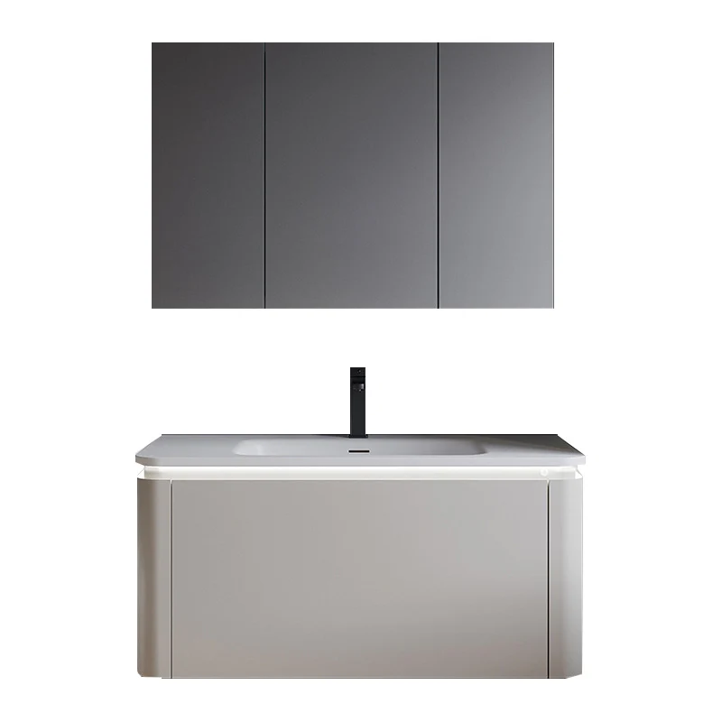 Tocador de baño moderno, lavabo rectangular de montaje en pared con puerta de cierre suave Clearhalo