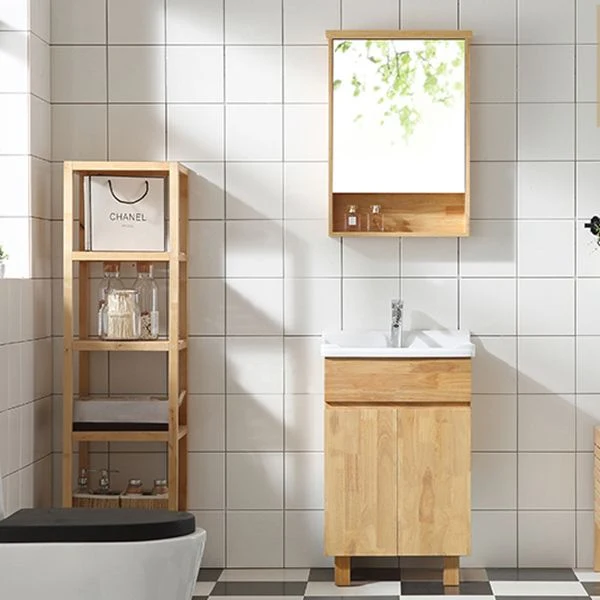 Tocador de baño moderno de madera, lavabo independiente con espejo Clearhalo