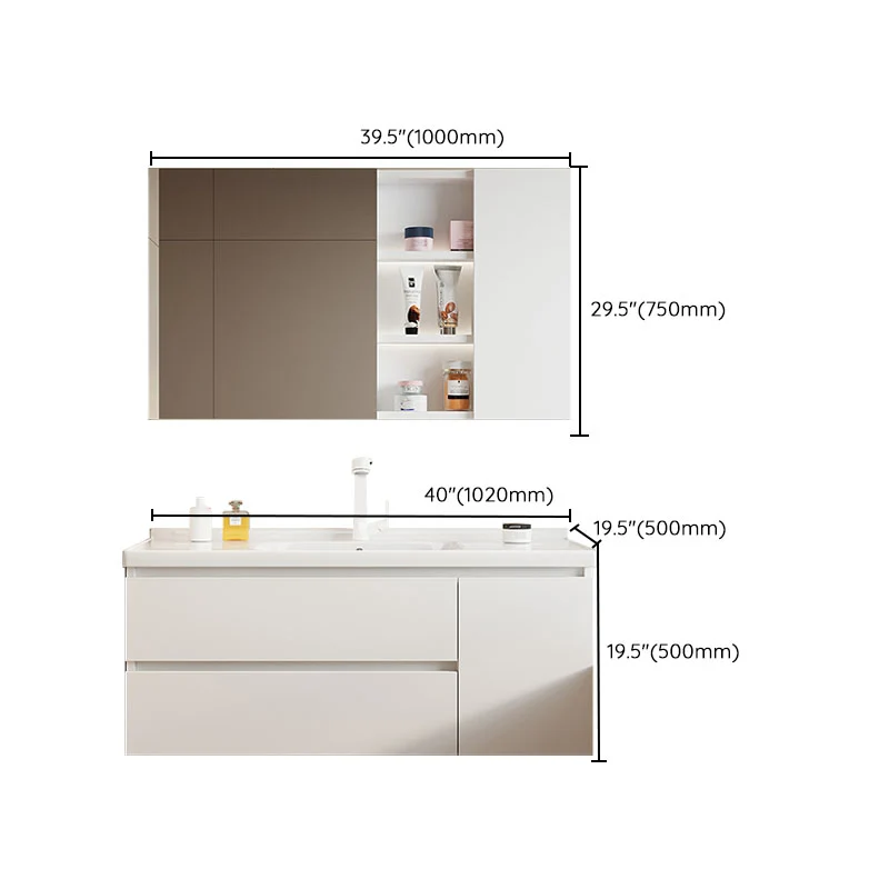 Tocador de baño moderno de madera para montaje en pared, grifo blanco incluido con espejo Clearhalo