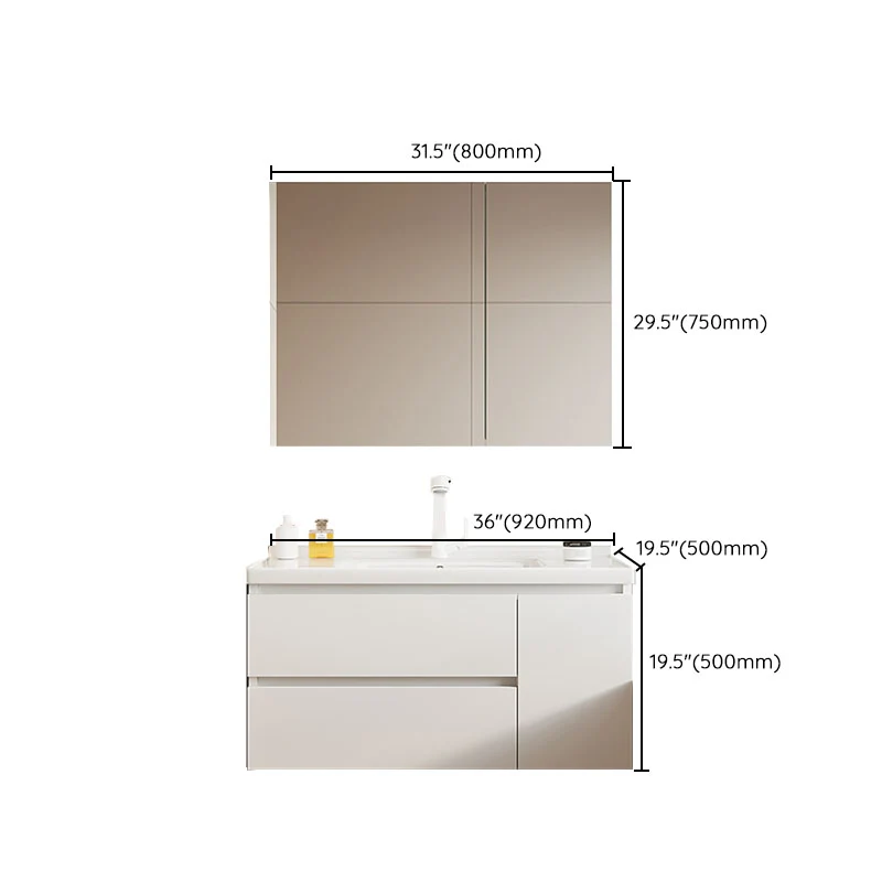 Tocador de baño moderno de madera para montaje en pared, grifo blanco incluido con espejo Clearhalo