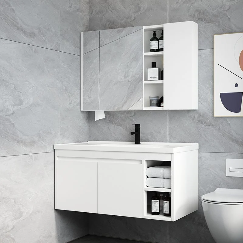 Tocador de baño moderno de mediados de siglo, lavabo de baño con montaje en pared, tocador con espejo Blanco Clearhalo