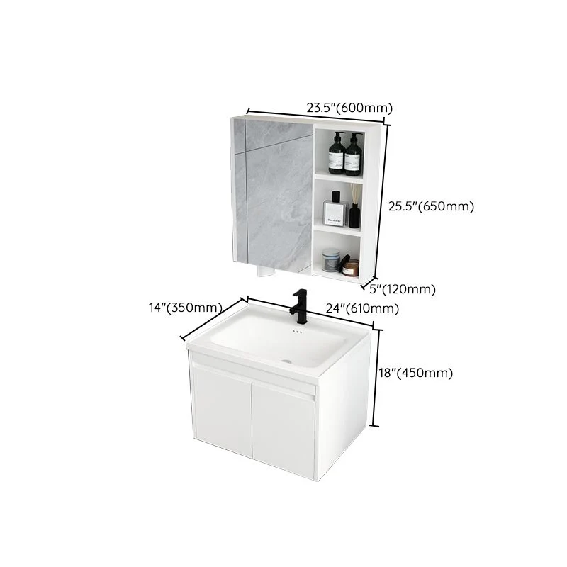 Tocador de baño moderno de mediados de siglo, lavabo de baño con montaje en pared, tocador con espejo Blanco Clearhalo