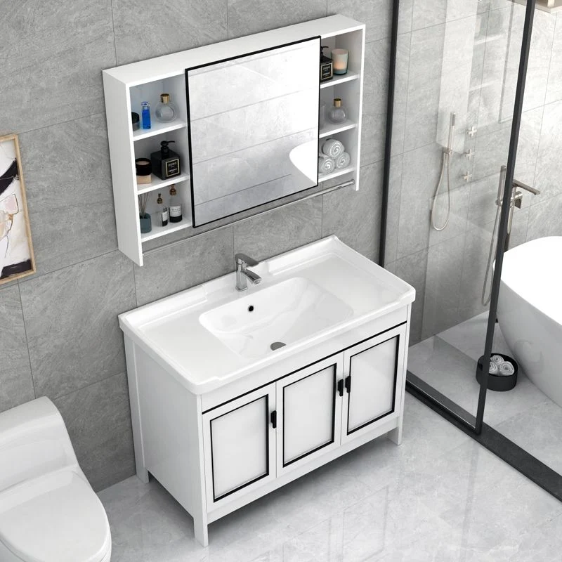 Tocador de baño moderno de metal, grifo independiente, lavabo incluido Clearhalo