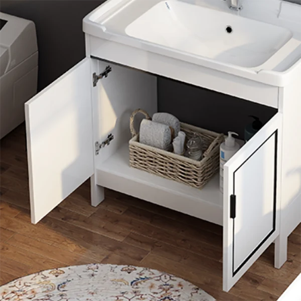 Tocador de baño moderno de metal, grifo independiente, lavabo incluido Clearhalo