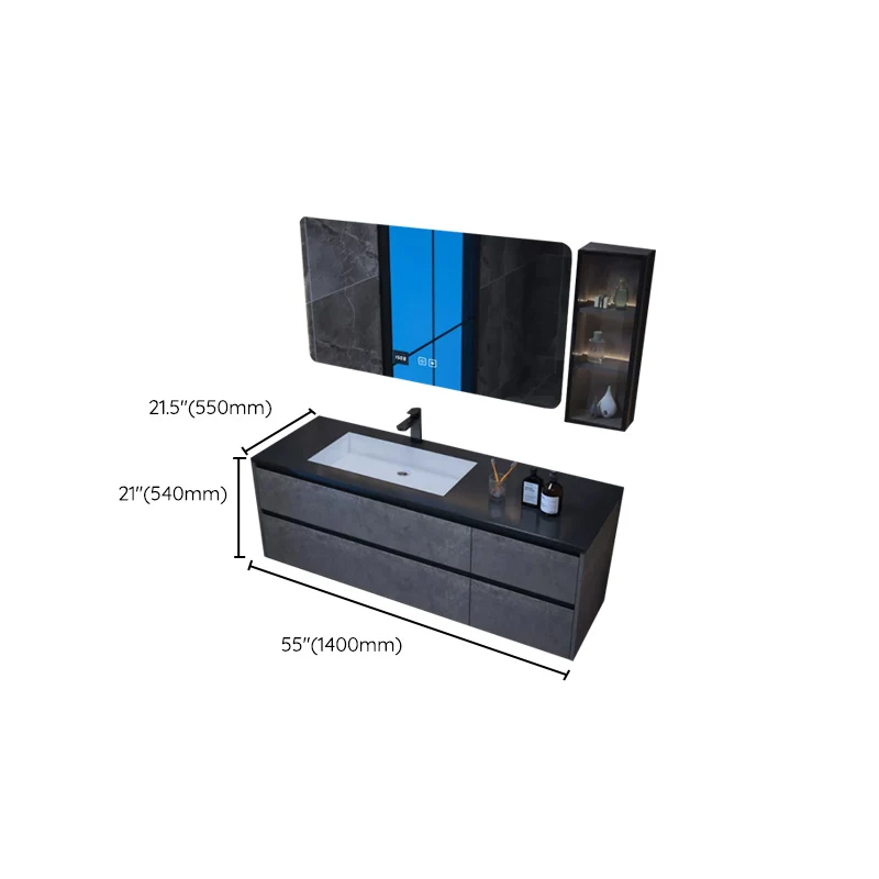 Tocador de baño moderno de piedra caliza con espejo y juego de tocador de baño con 4 cajones Clearhalo