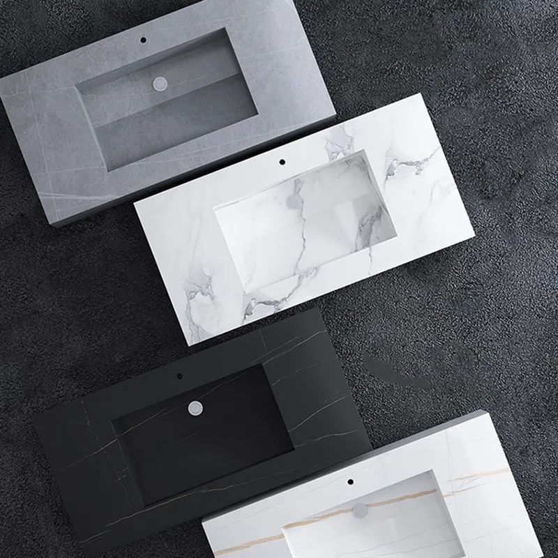 Tocador de baño moderno de piedra caliza con espejo y juego de tocador de baño con 4 cajones Clearhalo
