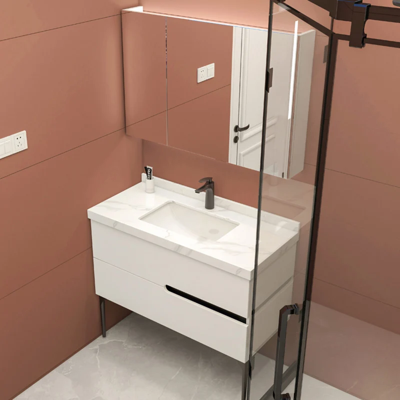 Tocador de baño moderno, placa para salpicaduras superior de cerámica estándar independiente incluida Clearhalo